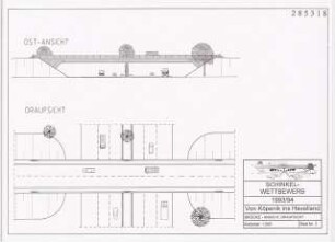 Planfreie Straßenkreuzung im Havelland Schinkelwettbewerb 1994: Brücke. Ansicht von O, Draufsicht 1:200