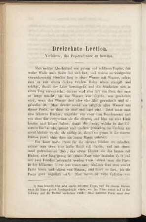 Dreizehnte Lection. Verfahren, das Papierschwarz zu bereiten.