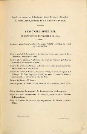 Actes organiques : République française. Ministère du Commerce de l'Industrie, des Postes et des Télégraphes. Exposition Universelle Internationale de 1900 à Paris