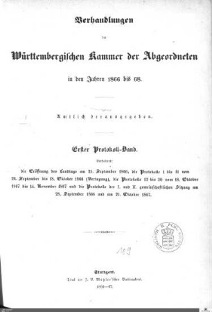 2,30: Landtag Württemberg - Kammer 2, Protokolle 1866-1868, Bd. 1