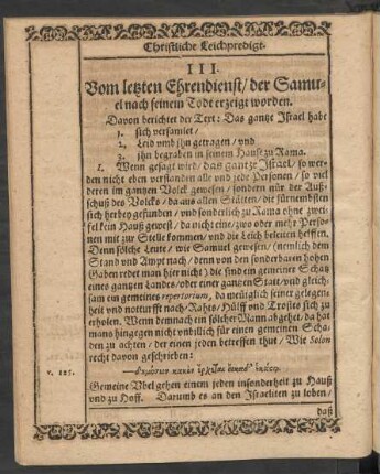 III. Vom letzten Ehrendienst/ der Samuel nach seinem Todt erzeigt worden.
