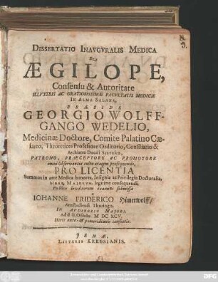 Dissertatio Inauguralis Medica De Aegilope