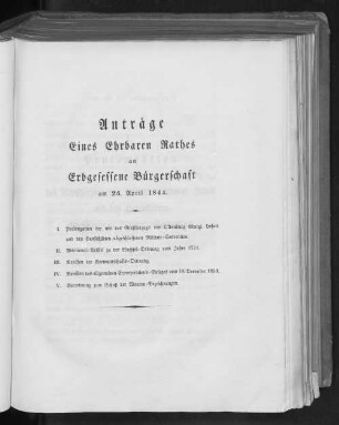 Acita Conventus Senatus et Civium, Iovis, d. 25. Aprilis 1844