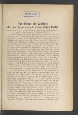 Zur Steuer der Wahrheit über die Deportation des armenischen Volkes