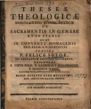 Theses Theologicae Dogmatico Scholasticae De Sacramentis In Genere Et In Specie