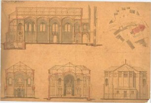 Voit, August von; Weißenhorn; Pfarrkirche - Lageplan, Ansicht, Schnitte