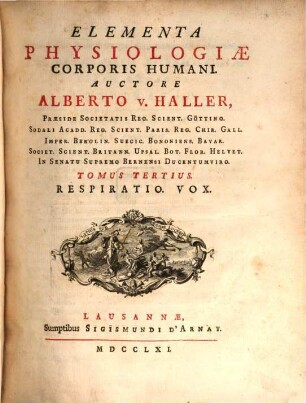 Elementa Physiologiæ Corporis Humani, Tomus Tertius. Respiratio, Vox