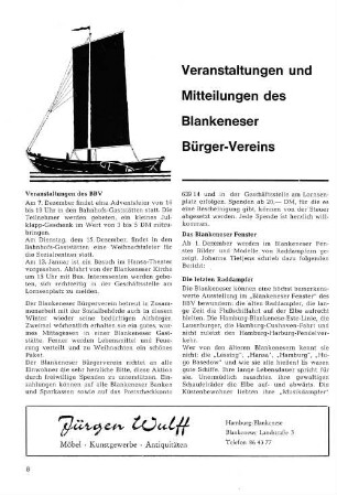 Veranstaltungen und Mitteilungen des Blankeneser Bürger-Vereins