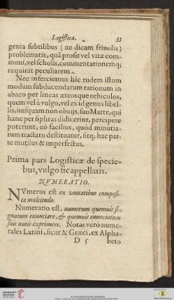 Prima pars Logisticæ de speciebus, vulgo sic appellatis