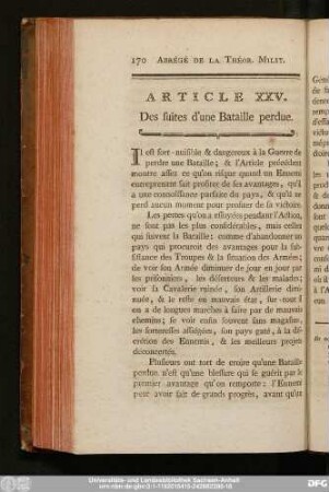 Article XXV. Des suites d'une Bataille perdue.