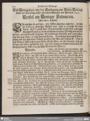 [Evangelium und Epistel am Sontage Palmarum]