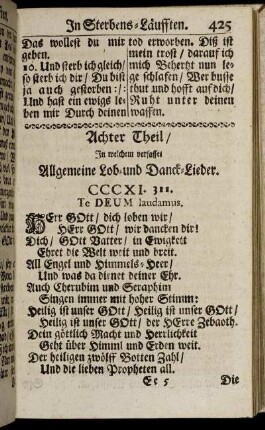 Achter Theil/ ...Allgemeine Lob- und Danck-Lieder.