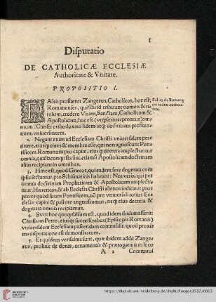 Difputatio De Catholicae Ecclesiae Authoritate & Vnitate