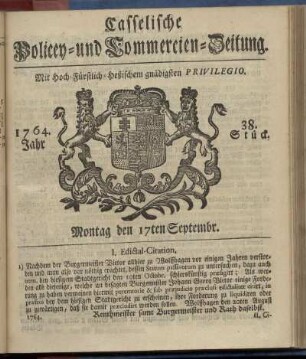 38. Stueck, Montag den 17ten Septembr. 1764