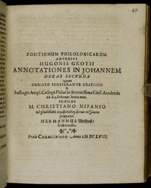 Positionum Philologicarum Adversus Hugonis Grotii Annotationes In Johannem Decas Secunda