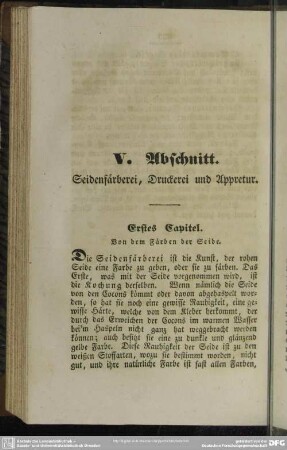 V. Abschnitt. Seidenfärberei, Druckerei und Appretur