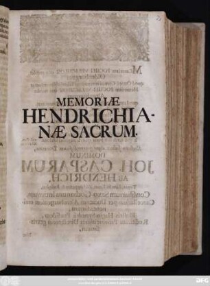 Memoriæ Hendrichianæ Sacrum : [P.P. d. XIX. Julii MDCCI.]