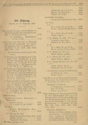 99. Sitzung. Montag den 15. Dezember 1919