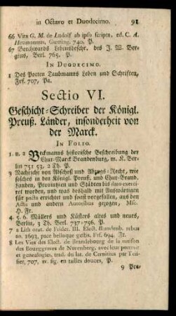 Sectio VI. Geschicht-Schreiber der Königl. Preuß. Länder, insonderheit von der Marck