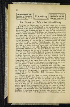 ¬Ein¬ Beitrag zur Reform der Lehrerbildung