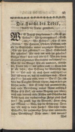 Die Furcht des Todes, durch die Natur gemildert