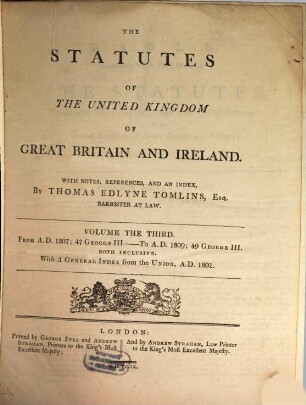 The statutes of the United Kingdom of Great Britain and Ireland. 21 = Vol. 3. 1807/09 (1809)