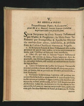 V. De Regula Fidei.