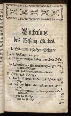 Eintheilung des Gesang-Buches.