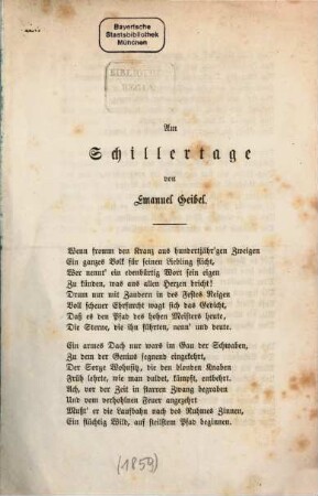 Am Schillertage : ein Gedicht