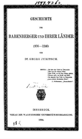 Geschichte der Babenberger und ihrer Länder : (976 - 1246)
