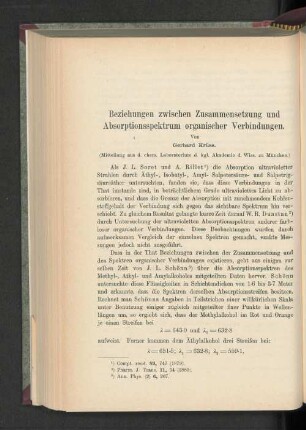 Beziehungen zwischen Zusammensetzung und Absorptionsspektrum organischer Verbindungen.