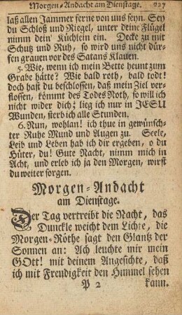 Morgen-Andacht am Dienstage.