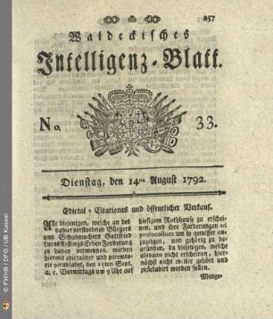 No. 33. Dienstag, den 14ten August 1792