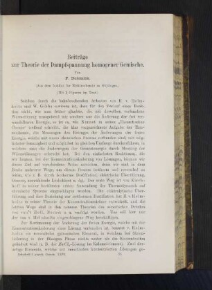 Beiträge zur Theorie der Dampfspannung homogener Gemische