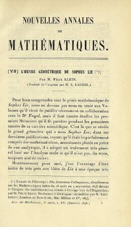 L'œuvre géométrique de Sophus Lie.