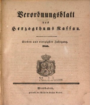 Verordnungsblatt des Herzogtums Nassau. 47. 1855