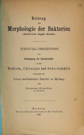 Beitrag zur Morphologie der Bakterien (Bacterium Zopfii Kurth) ...