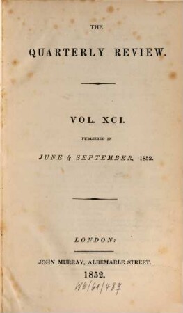 The quarterly review. 91 = No. 181 - 182. 1852