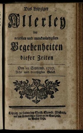 Den 20 Septemb. 1757. Acht und dreyßigstes Stück.