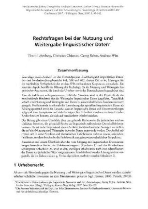 Rechtsfragen bei der Nutzung und Weitergabe linguistischer Daten