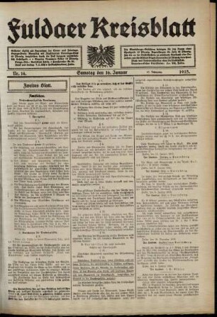 Zweite Ausgabe vom Samstag, den 16. Januar 1915.