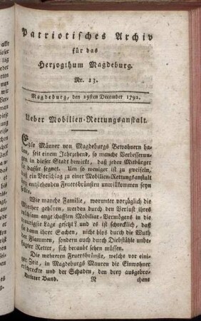 Nr. 13. Magdeburg, den 29sten December 1792