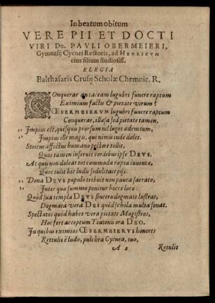 In beatum obitum ... Dn. Pauli Obermeieri ... Elegia ...