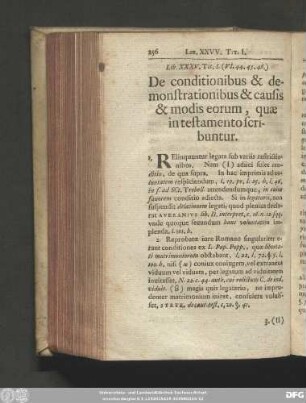 Tit. I. (VI. 44. 45. 46.) De conditionibus & demonstrationibus & causis & modis eorum, quae in testamento scribuntur.