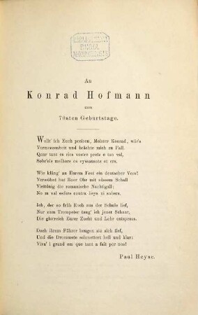 Festschrift Konrad Hofmann zum 70sten Geburtstag : 14. Nov. 1889, gewidmet von seinen Schülern