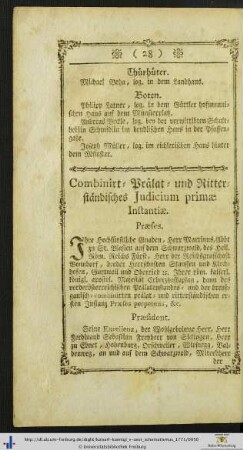 Combinirt- Prälat- und Ritterständisches Judicium primae Instantiae.