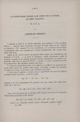 Un' osservazione intorno alle coppie per un sistema di forze parallele.