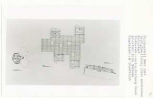 Erweiterung einer korsischen Hafenstadt, Korsika-Calvi (Diplomarbeit bei Bernhard Hermkes): Café, Restaurant, Läden, Markthalle, Grundrisse Kellergeschoss und Obergeschoss 1:200