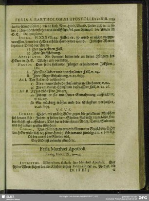 Feria Matthaei Apostoli. Evang. Matth. IX, 9 - 14.