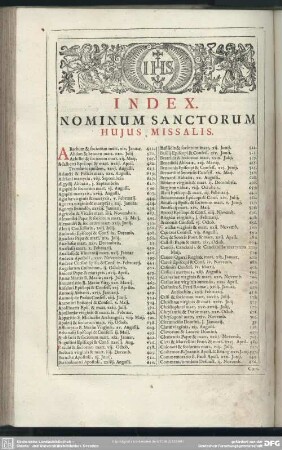 Index Nominum Sanctorum Hujus Missalis
